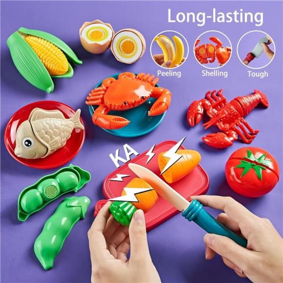 Pretend Play Food for Kids Kitchen - 78Pc Cutting Toy Food with Storage Bag - Picture 4 of 7